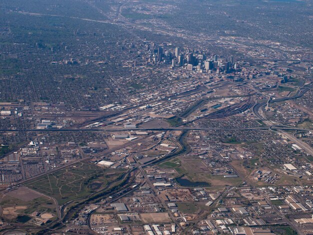 View of the city from the airplane.