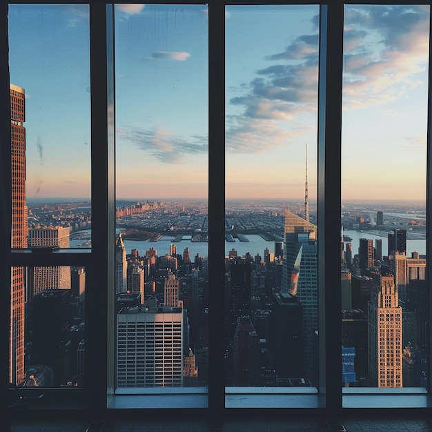 Photo a view of a city from a window overlooking a city