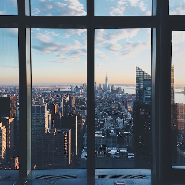 Photo a view of a city from a window overlooking the water