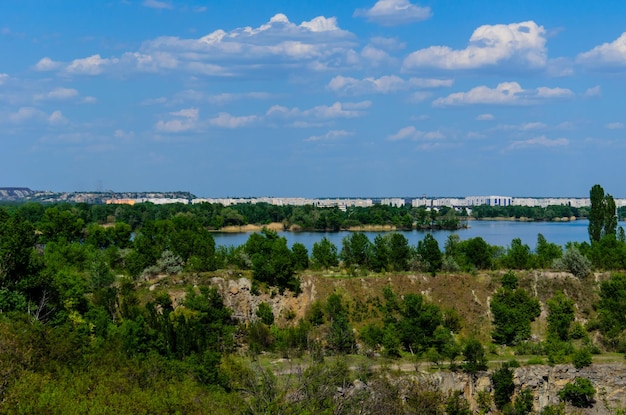 View on a city Komsomolsk and river Dnieper