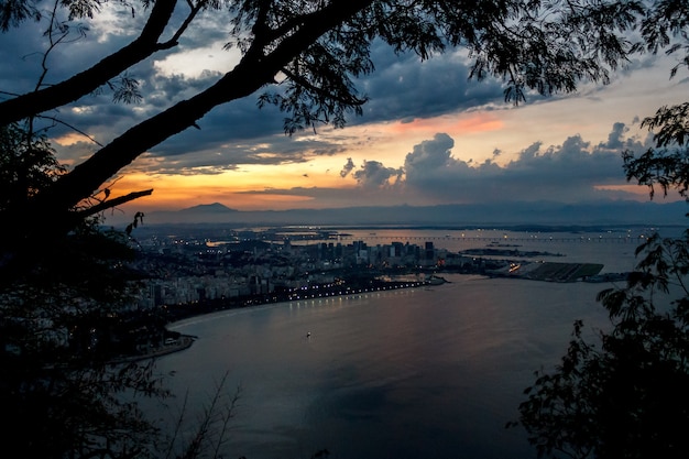 View of the city of Rio de Janeiro from Sugarloaf mountain at sunset, Brazil