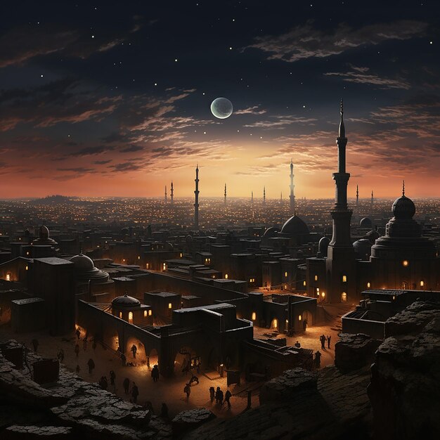 A view of a city skyline at dawn