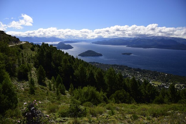 View of the city and the surrounding area from a high point in Arrayanes National Park San Carlos de Bariloche