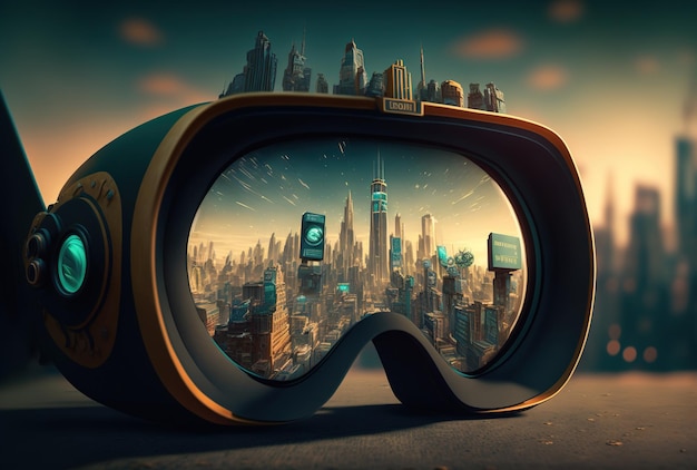 View the city in the virtual realm of the metaverse with VR goggles and a camera