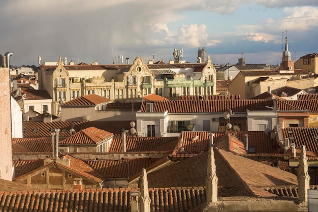 A view of a city with a cloudy sky