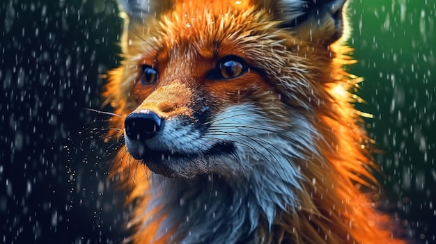 a view close up fox with raindrop