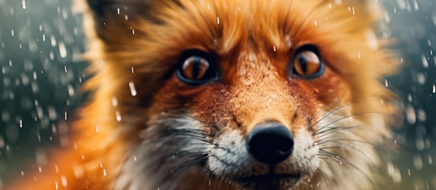 a view close up fox with raindrop