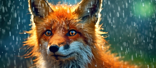 a view close up fox with raindrop