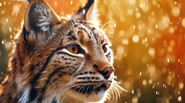 a view close up lynx with raindrop background