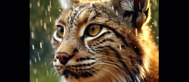 a view close up lynx with raindrop background