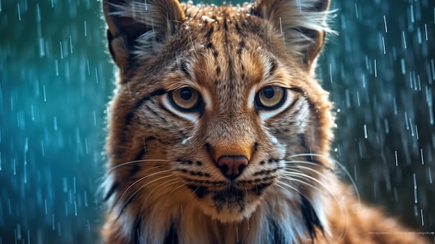 a view close up lynx with raindrop background