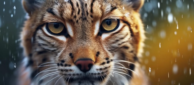 a view close up lynx with raindrop background