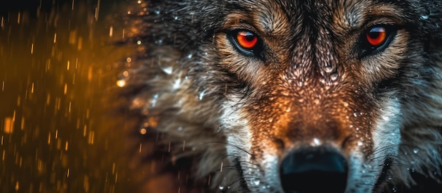 a view close up wolf with raindrop background