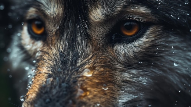 a view close up wolf with raindrop background