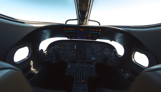 Photo a view of the cockpit from inside an airplane isolated with white highlights