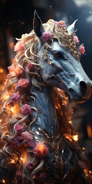 View of colorful magical and mythical unicorn creature Generative ai