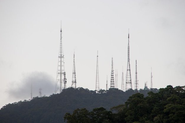 View of communication antennas from the top of the sumare hill in Rio de Janeiro - Brazil.