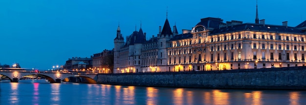 The view of Conciergerie at night Paris France