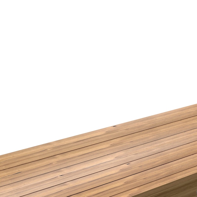 A view of the corner of a wooden table or corner of a wooden table on a white background 3d render