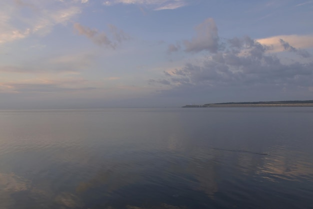 View of the Crimean bridge from the embankment at dawn of a summer day beautiful seascape Kerch Russia