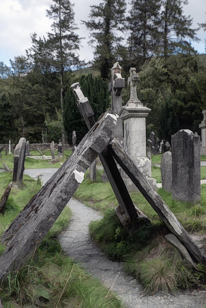 View of cross in cemetery