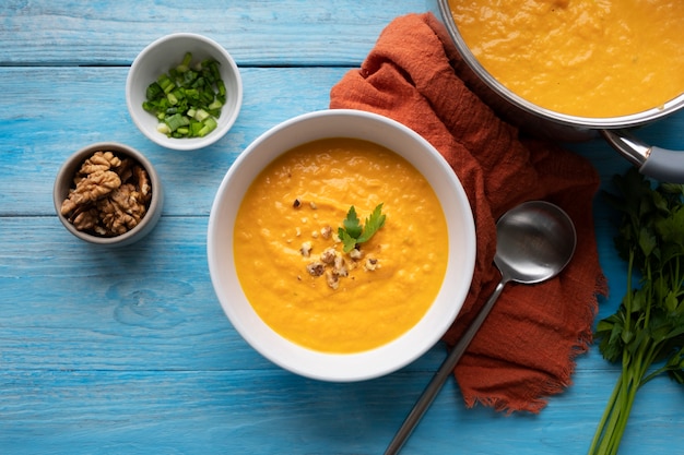 View of delicious carrot cream soup