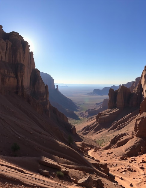 a view of the desert from the top of a canyon