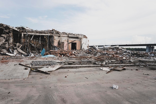 View of destroyed building aftermath of the hurricane