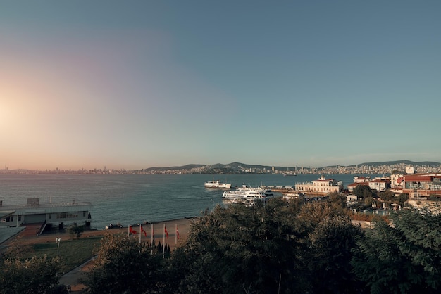 View of distant istanbul from Buyukada island during sunny summer evening Princes islands vacation