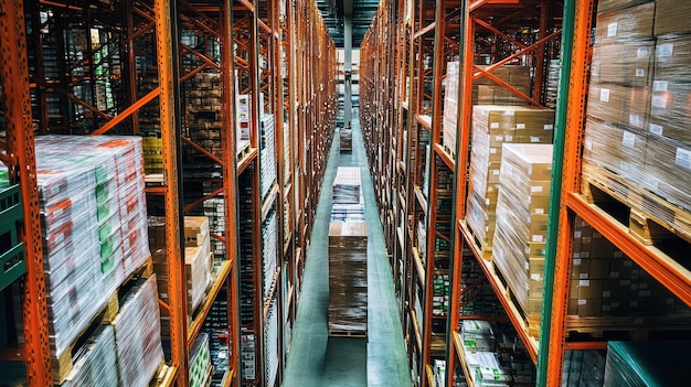 A View Down the Aisle of a Warehouse Storage Facility