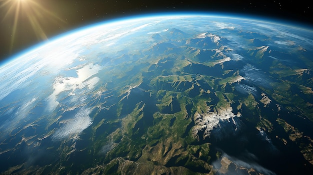 Photo a view of the earth from space with the sun shining