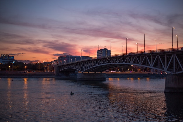 View of the evening old city of Budapest at sunset