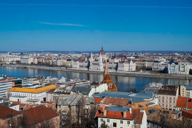 view of the facade of the parliament building of Budapest Hungary