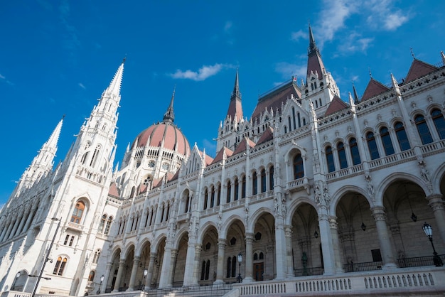 view of the facade of the parliament building of Budapest Hungary