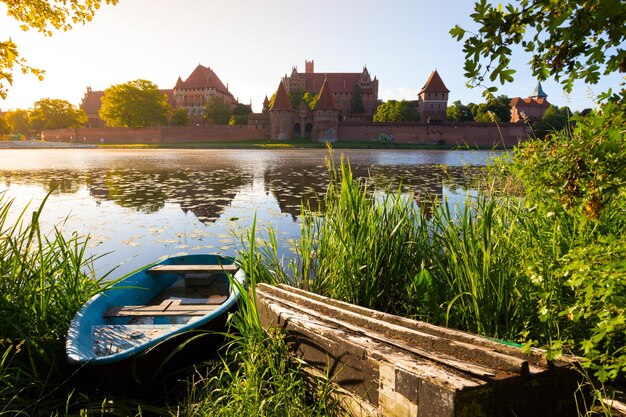 View of  famous castle Malbork, Poland morning at dawn