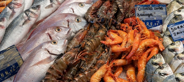 View of fish stall in the market of Sanarysurmer