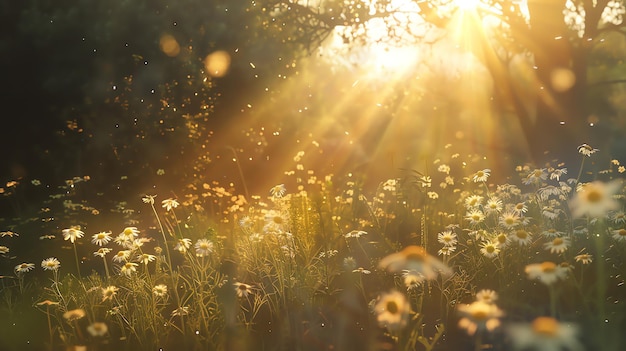 view of flower fields with sunlight