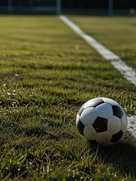 View of a football field with grass Golden Hour Soccer Symphony