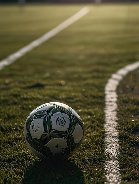 View of a football field with grass Golden Hour Soccer Symphony