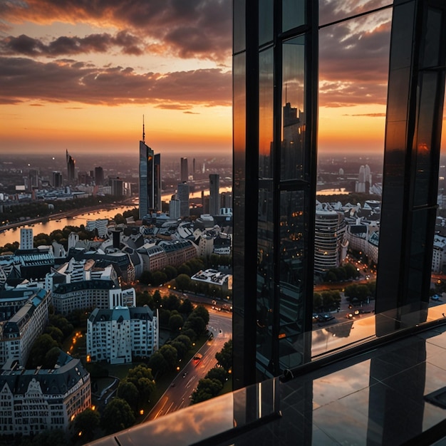 Photo view of frankfurt from a skyscraper at sunset germany ai generative