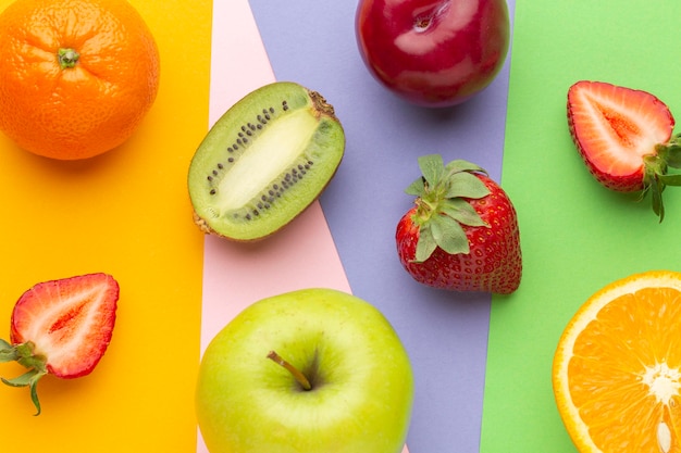 Above view fresh fruits arrangement