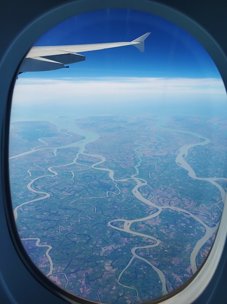 The view from the airplane window to the ground