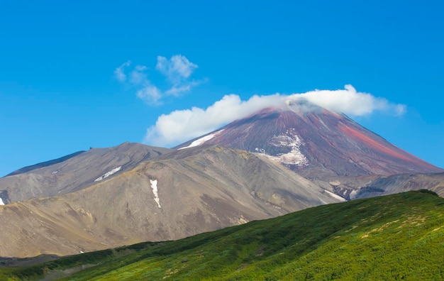 View from avachinsky volcano top on kamchatka peninsula