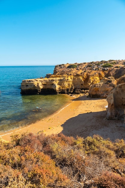 View from above of the beautiful Praia dos Arrifes Algarve beach Albufeira Portugal