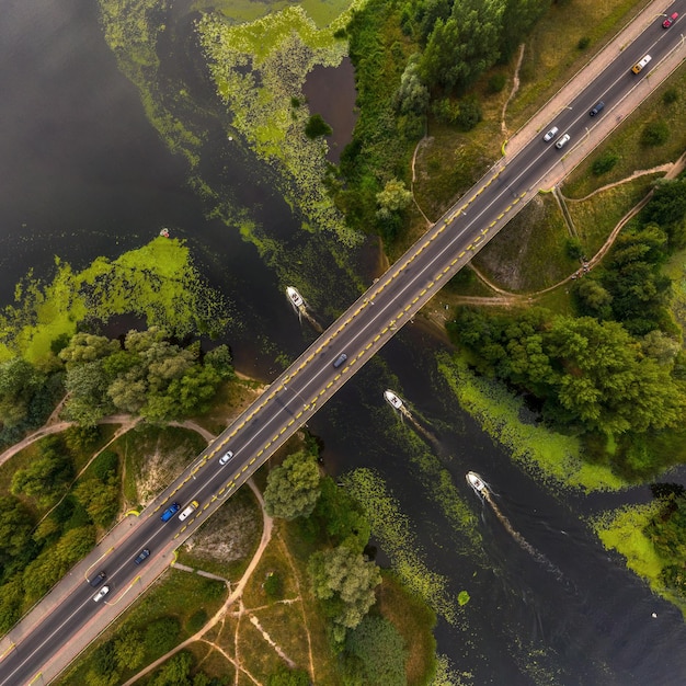 View from above the bridge over the river