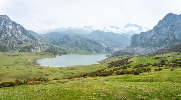 View from the Entrelagos viewpoint of Lake Ercina in the Lakes of Covadonga Asturias Spain