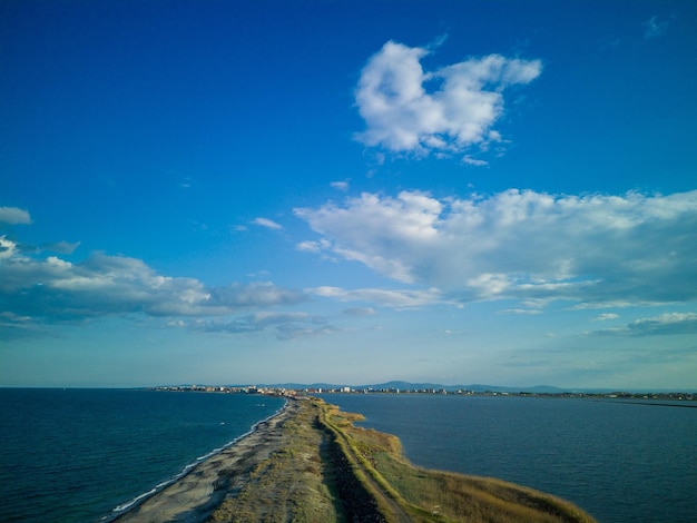 View from a height on the coast washed by the Black sky in Bulgaria