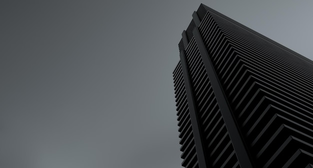 View from above highrise dark building against a gloomy grayblue background Highrise skyscraper highrise abstract building construction 3D render