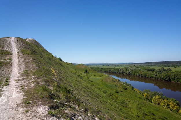 A view from above of the hills of chalk in central Russia