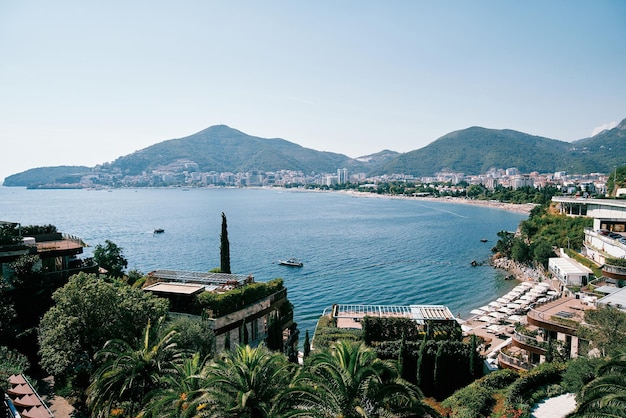 View from the hotel terrace to the green garden on the seashore hotel dukley budva montenegro